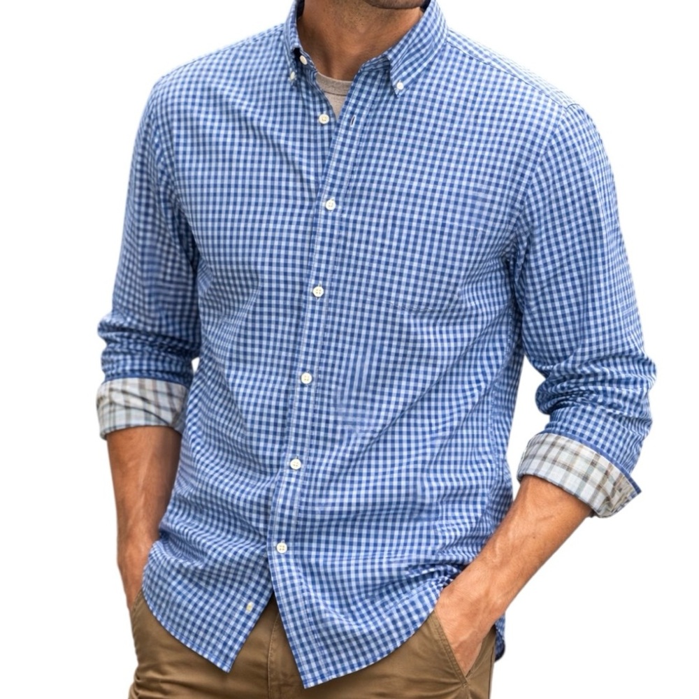 Foundry Men's Blue Gingham
Button Down Shirt Size Large Cotton Classic
